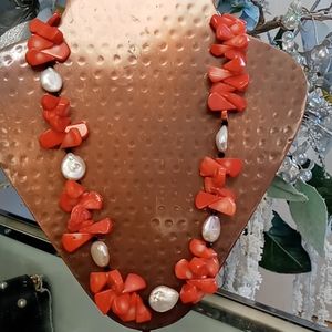 Pink Coral and Coin Pearl necklace